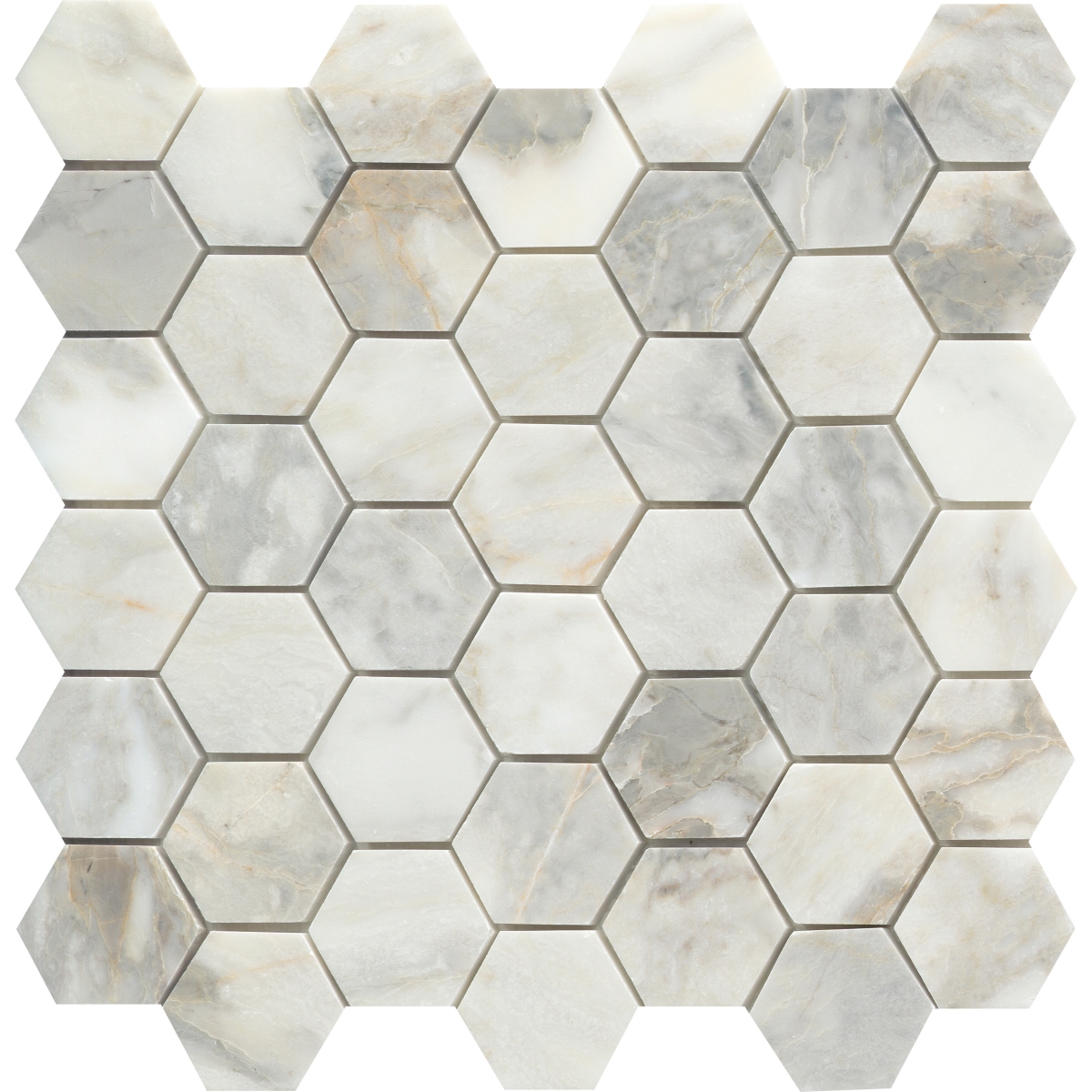 Calacata Honed 2 Hexagon Mosaic