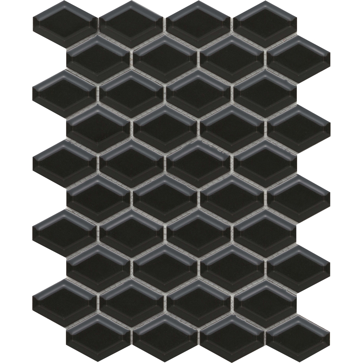 Catch Glossy Beveled Wide Hexagon Mosaic Black Fawn Gray Ice Porcelain Tile
