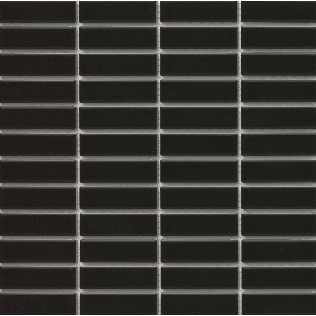 Catch Glossy Stacked Mosaic Tile in Black, Ice, Fawn, Gray - Porcelain, 1x3/11x12 size, Glossy finish