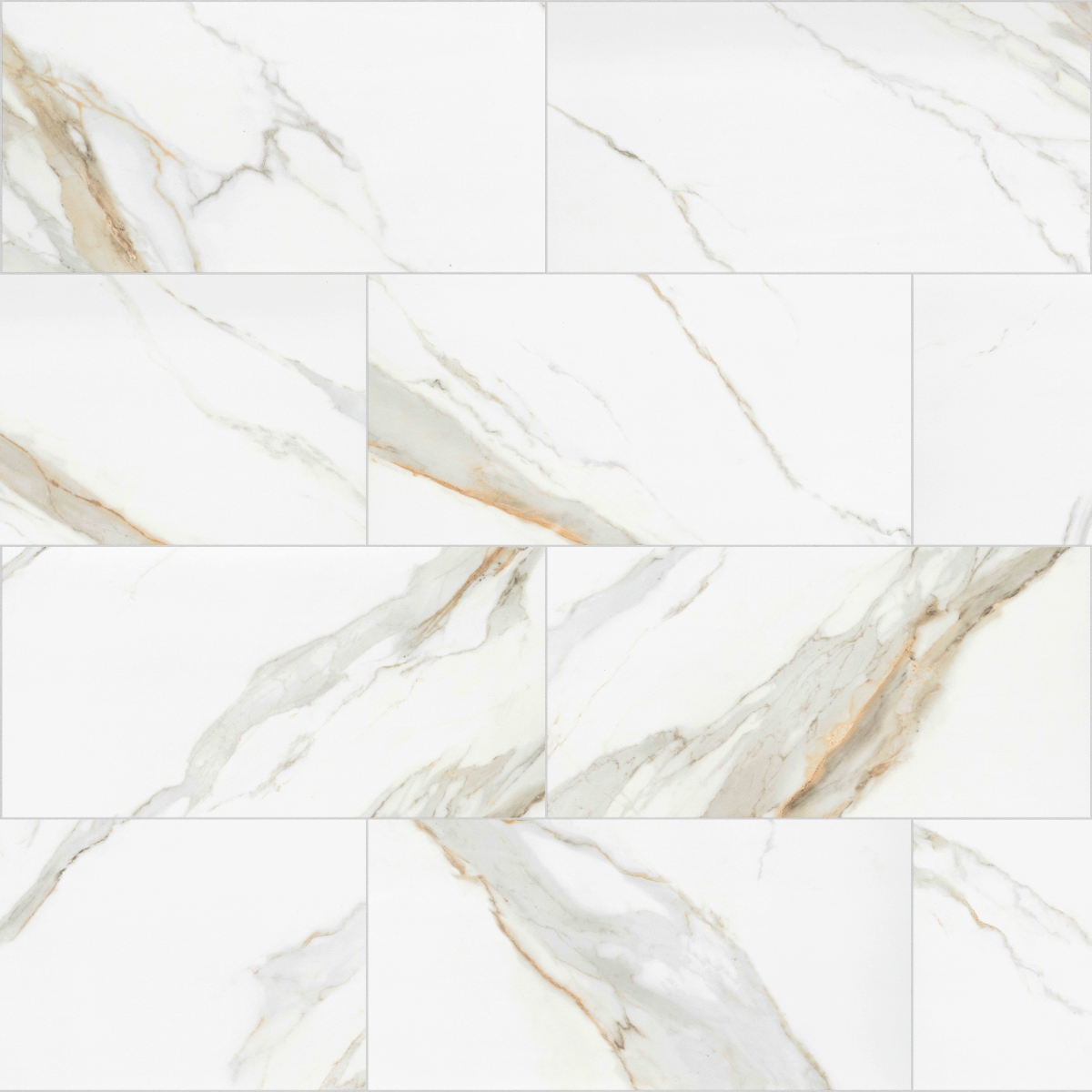 Duchessa Polished porcelain tile in silver and gold finish, sizes 12x24, 24x24, and 24x47, featuring a polished surface and rectified edges.