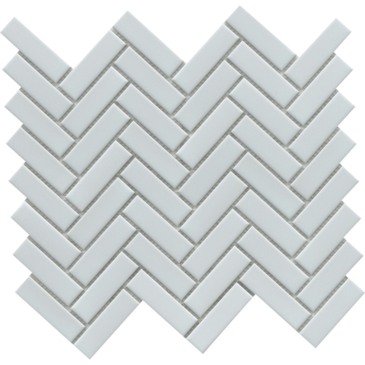 Impact Matte Herringbone Mosaic Tile in Gray and White, 1x3 rectangle, Porcelain material with a matte finish