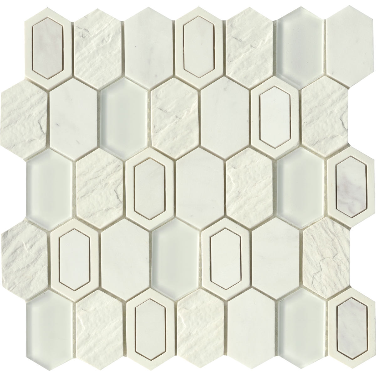 Literati Mosaic Tile in Stowe, Melville, Twain, Poe, Irving - glossy textured finish, square shape, Cs1 material, size 1.62x2.81/12x12