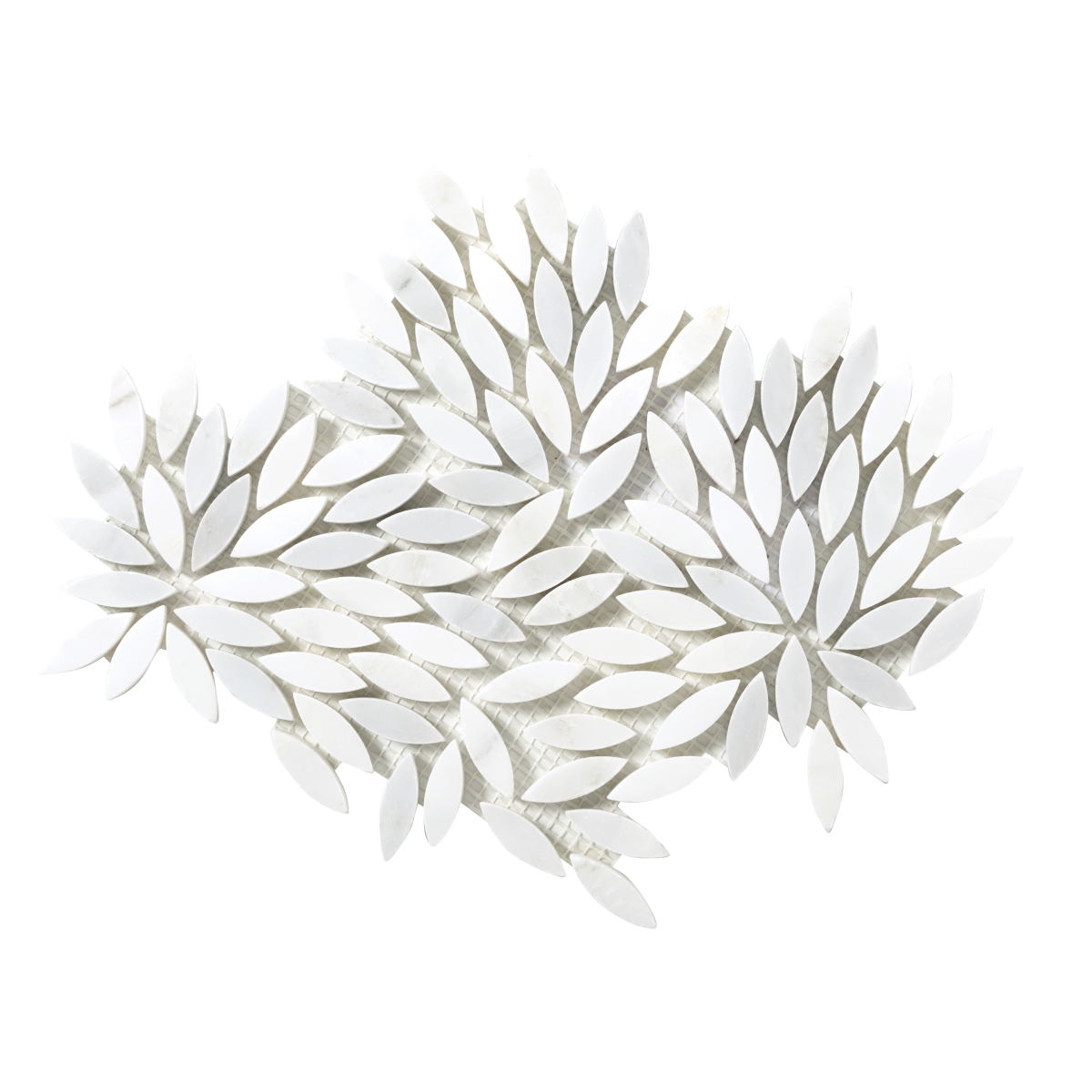 Marble Polished Leaf Mosaic in Winter Frost, polished finish, 1x2 and 9x10 size, marble material