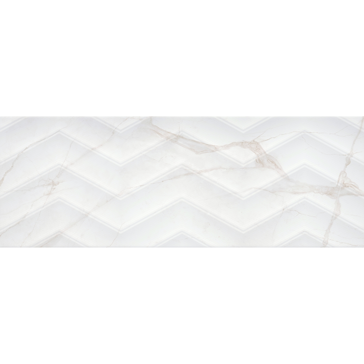 Sculpture Chevron Gloss ceramic tile in Oro, White, and Venato colors, glossy finish, 13x36 size, ceramic material