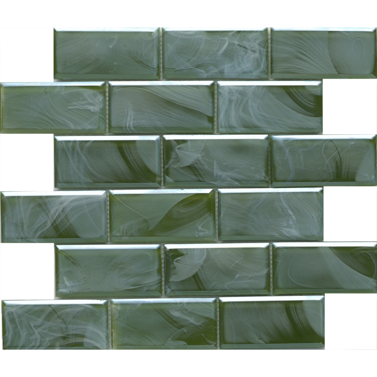 Splash Gloss Bevel Mosaic tile in silver, gray, tan, white, blue, and moss colors, glass material, 12x12 size, satin finish