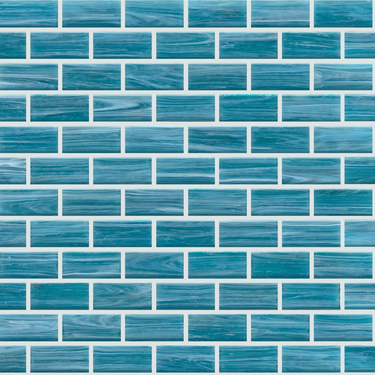 Swirl Glossy Glass Offset Mosaic in Pearl, Cream, Teal, Aqua, Fog, Ocean, Sky, and Lake colors, made of glass, size 1x2/12x12