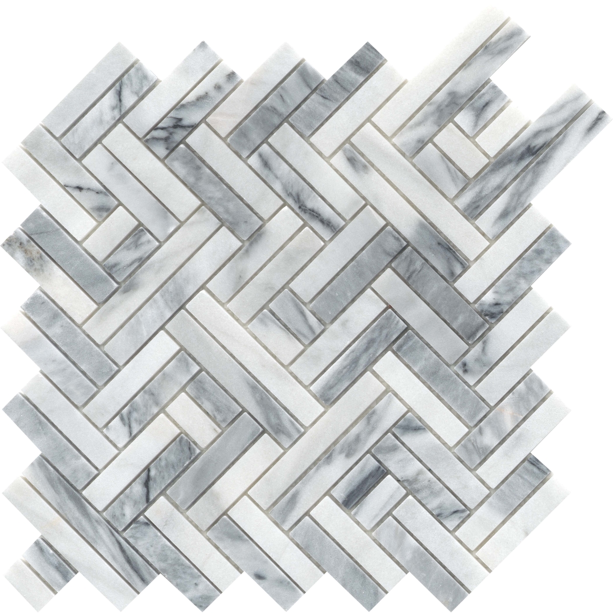 Talento Polished Trellis Mosaic tile in Gris and Oro colors, square shape, marble material, 12x12 size, polished finish