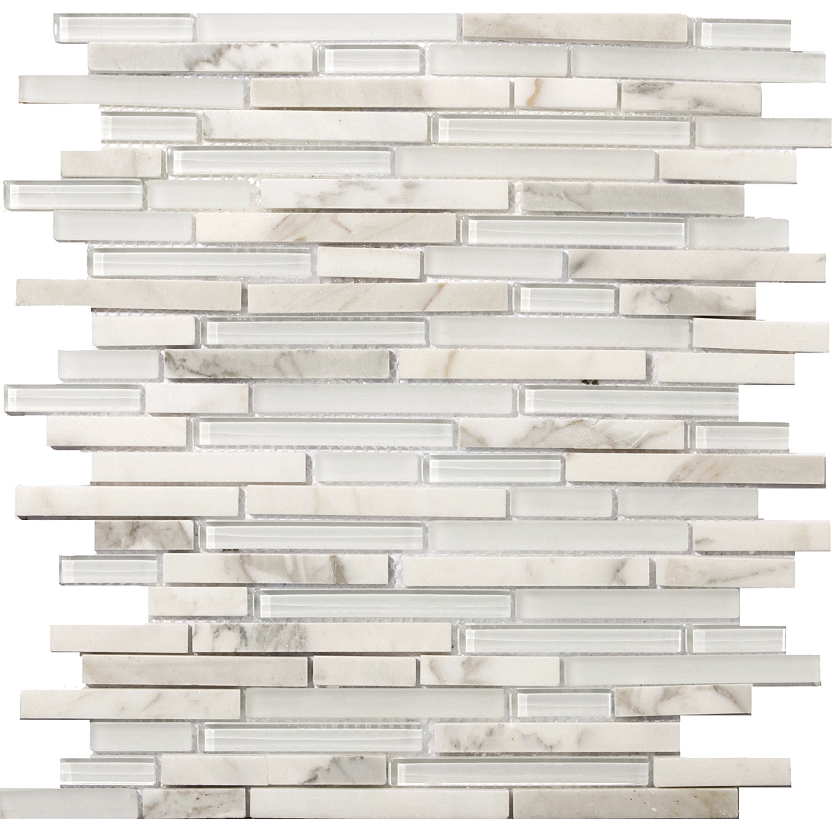 Lucente Glass Stone Gloss/Matte Linear Mosaic in various colors including Zanfirico, Venezia, and Ambrato, made of glass, size 13x13 inches